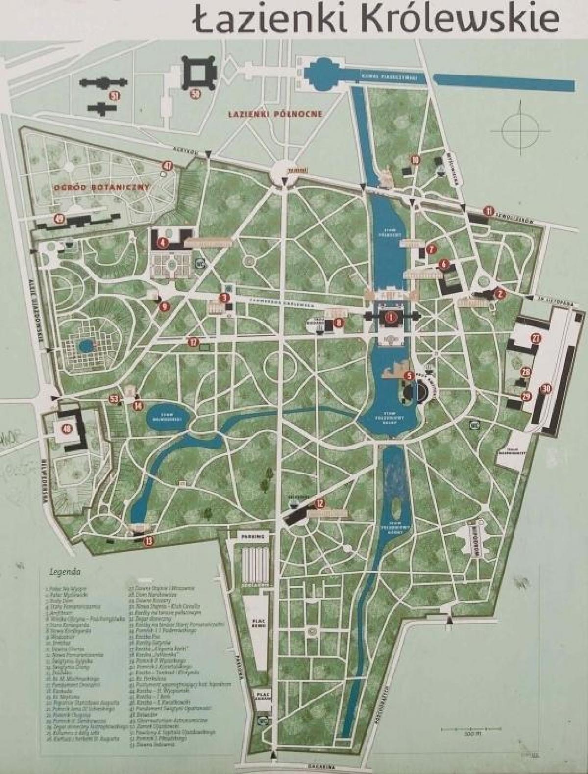 lazienki park Warsaw map