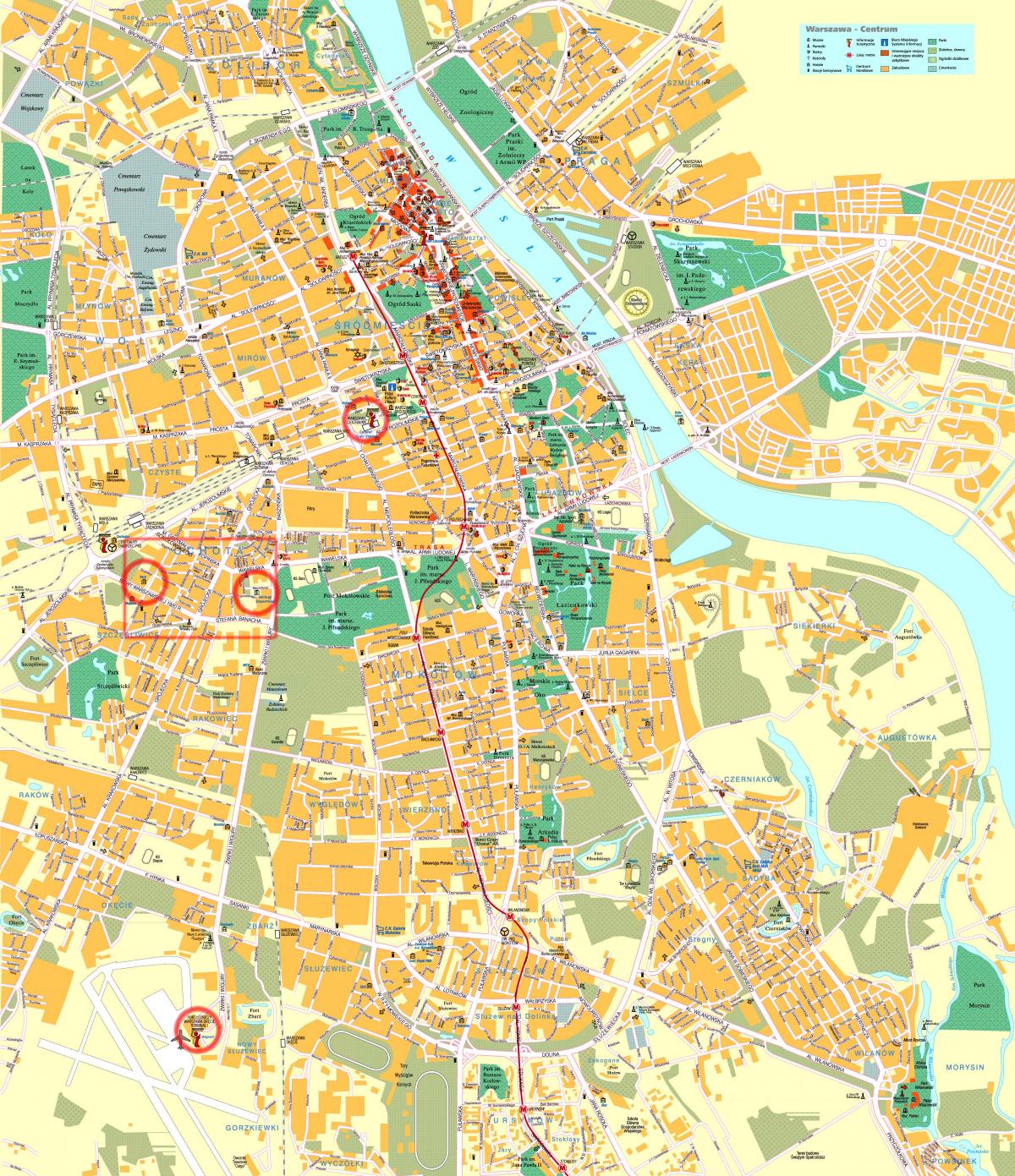 street map of Warsaw city centre