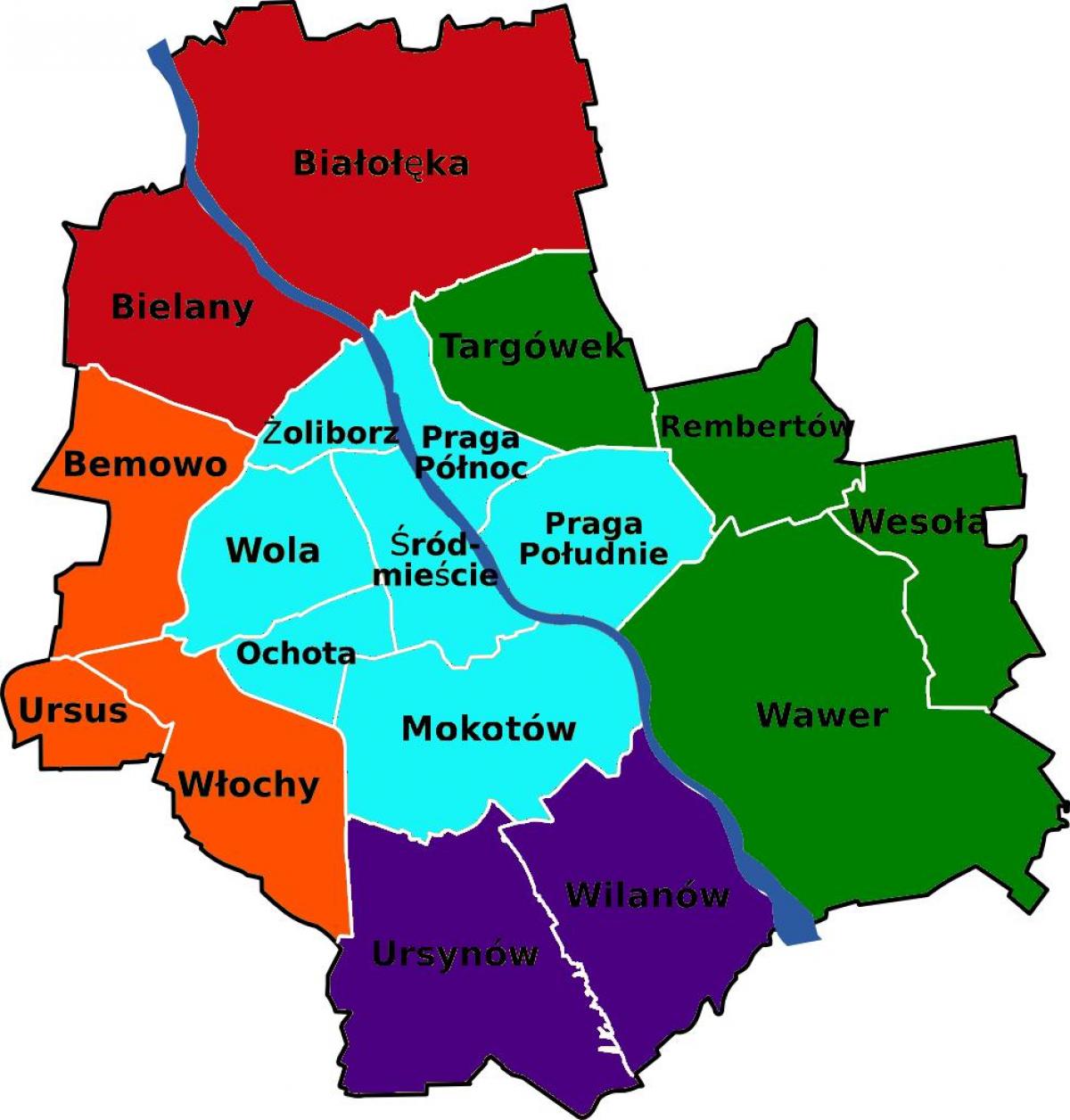 Map of Warsaw districts 