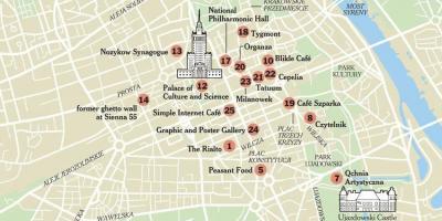 Map of Warsaw with tourist attractions